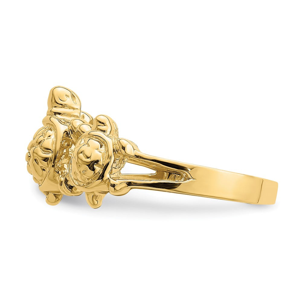 14K Yellow Gold Textured Three Sea Turtle Ring