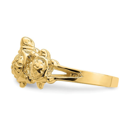14K Yellow Gold Textured Three Sea Turtle Ring