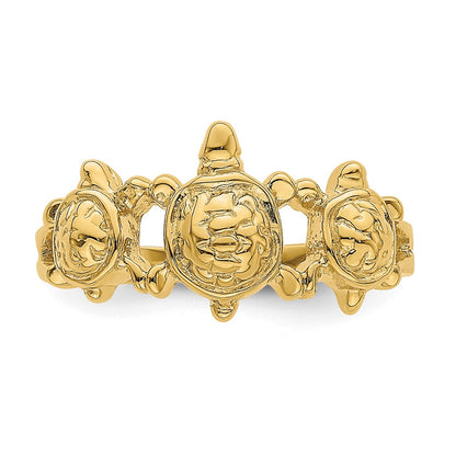 14K Yellow Gold Textured Three Sea Turtle Ring