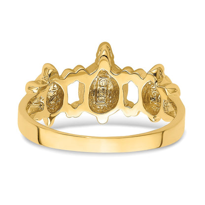 14K Yellow Gold Textured Three Sea Turtle Ring