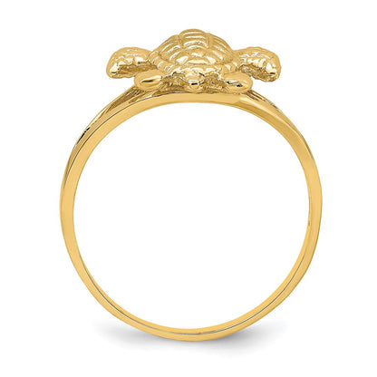 14K Yellow Gold Textured Sea Turtle Ring