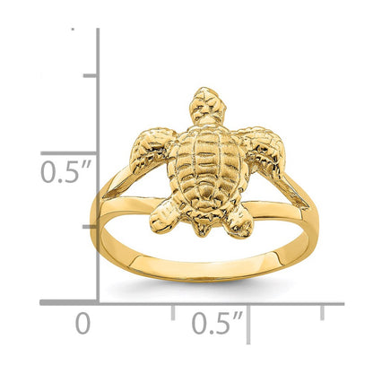 14K Yellow Gold Textured Sea Turtle Ring