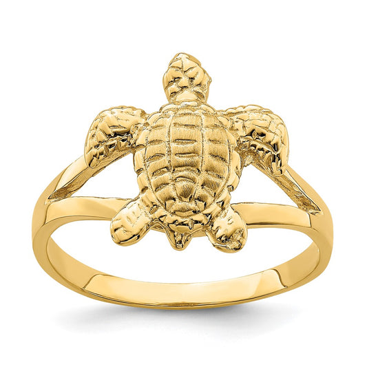 14K Yellow Gold Textured Sea Turtle Ring