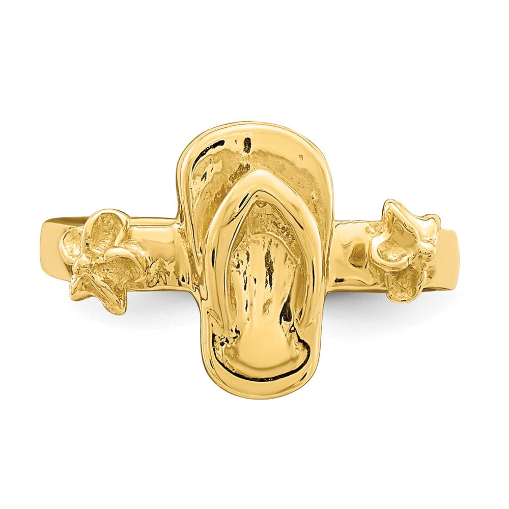 14k Yellow Gold Adjustable Flip-Flop and Flower Toe Ring