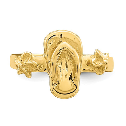 14k Yellow Gold Adjustable Flip-Flop and Flower Toe Ring