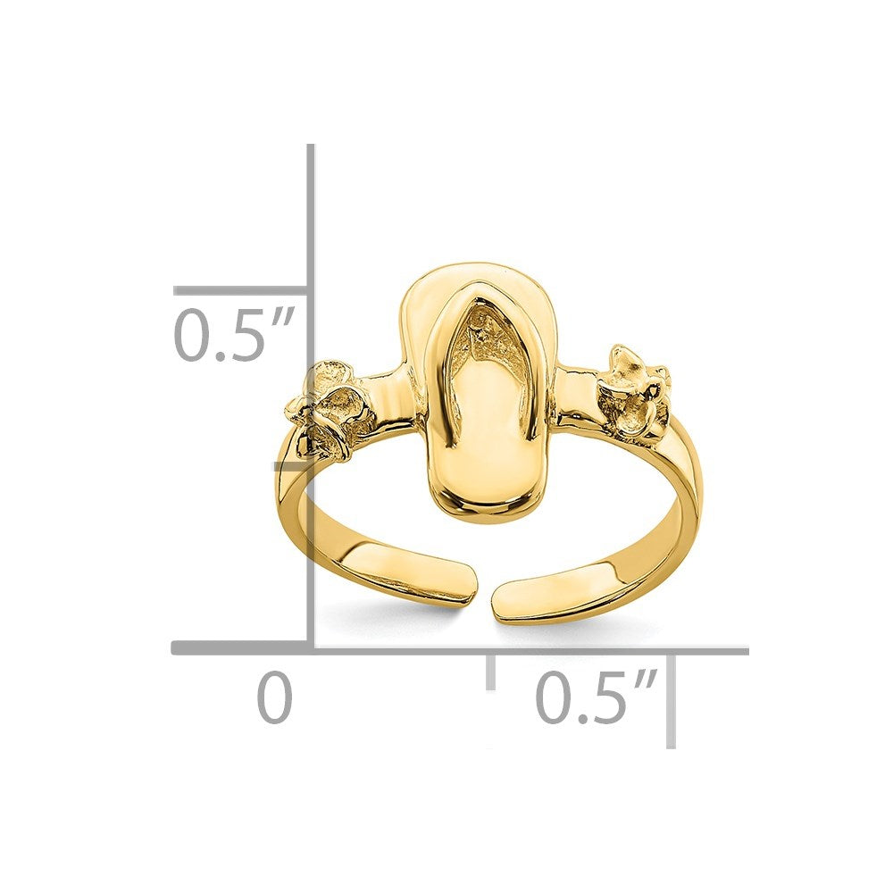 14k Yellow Gold Adjustable Flip-Flop and Flower Toe Ring