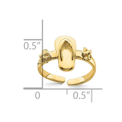 14k Yellow Gold Adjustable Flip-Flop and Flower Toe Ring
