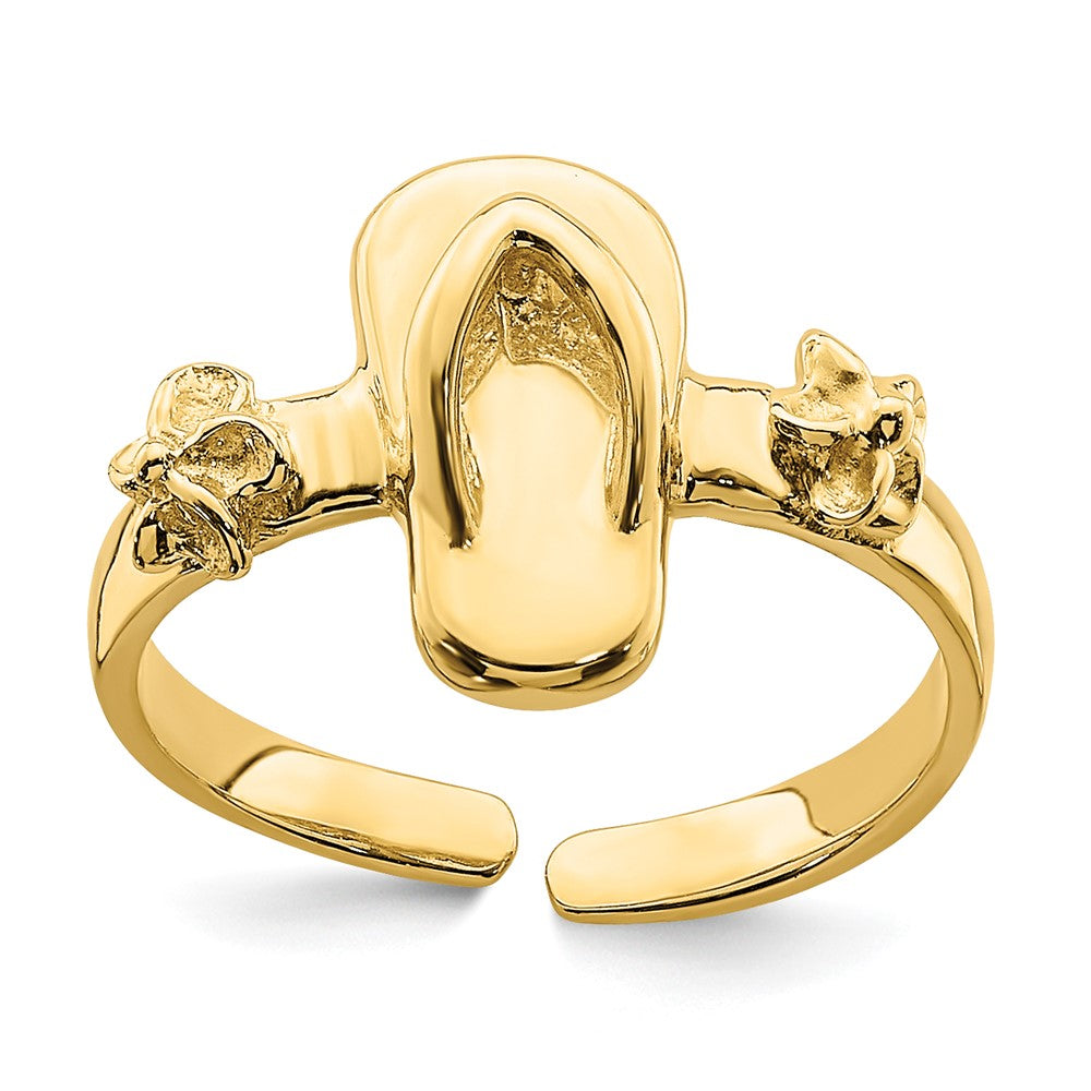 14k Yellow Gold Adjustable Flip-Flop and Flower Toe Ring