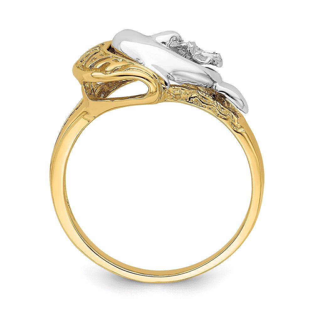 14k Two-Tone Gold HAWAII Dolphin and Flower Ring