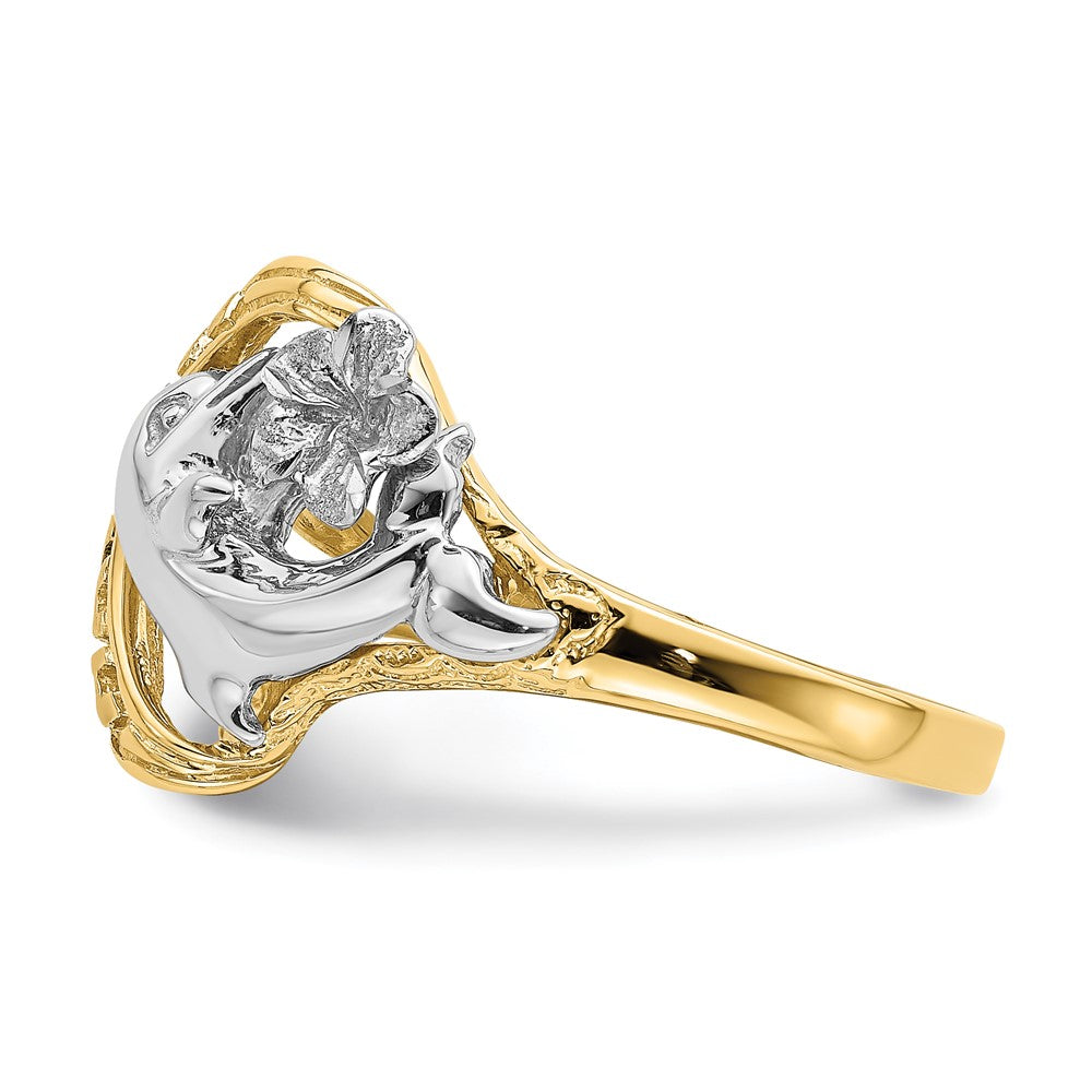 14k Two-Tone Gold HAWAII Dolphin and Flower Ring