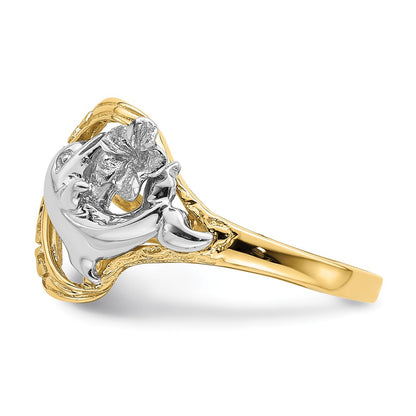 14k Two-Tone Gold HAWAII Dolphin and Flower Ring