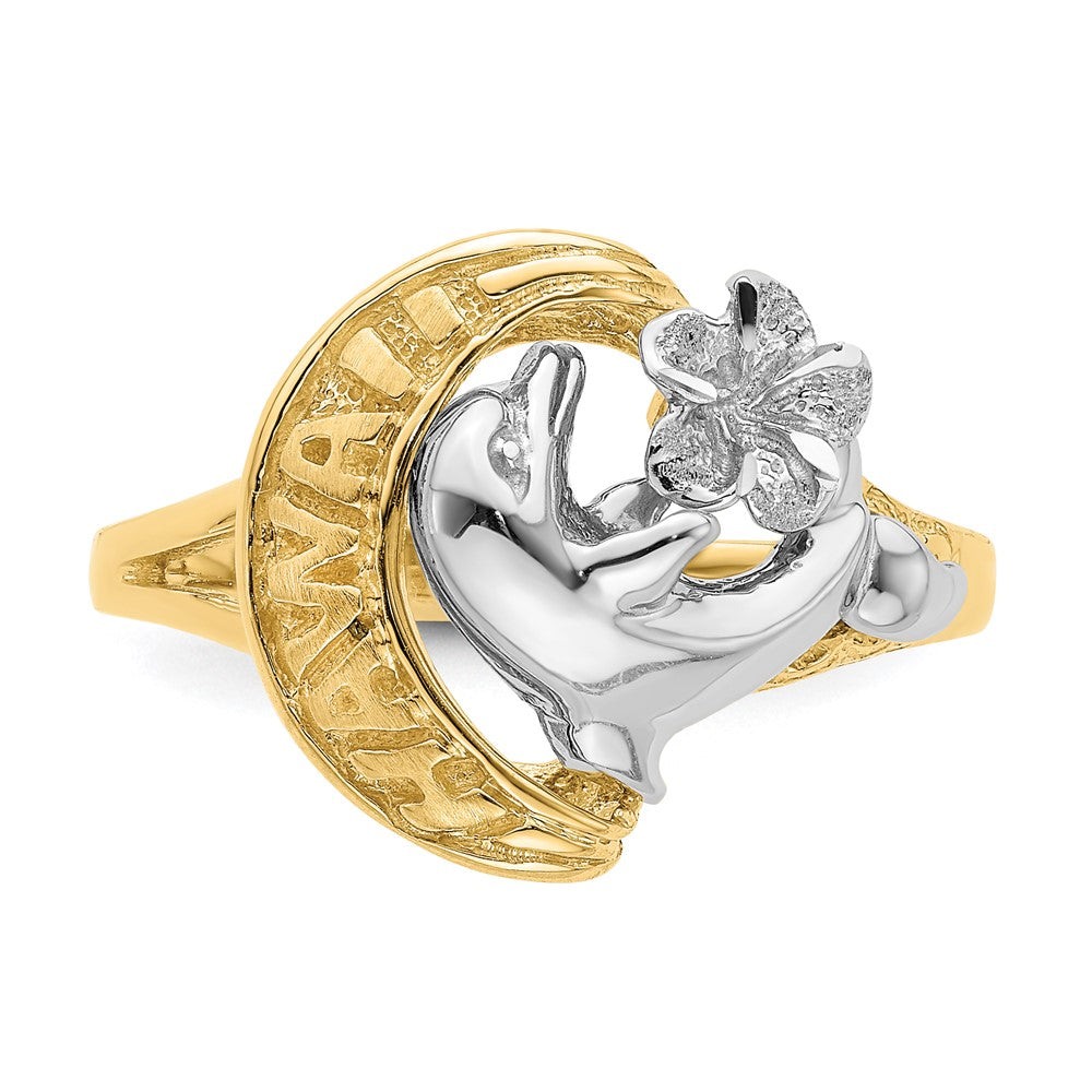 14k Two-Tone Gold HAWAII Dolphin and Flower Ring