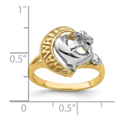 14k Two-Tone Gold HAWAII Dolphin and Flower Ring