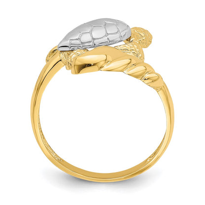 14k Yellow Gold w/ Rhodium Turtle Ring