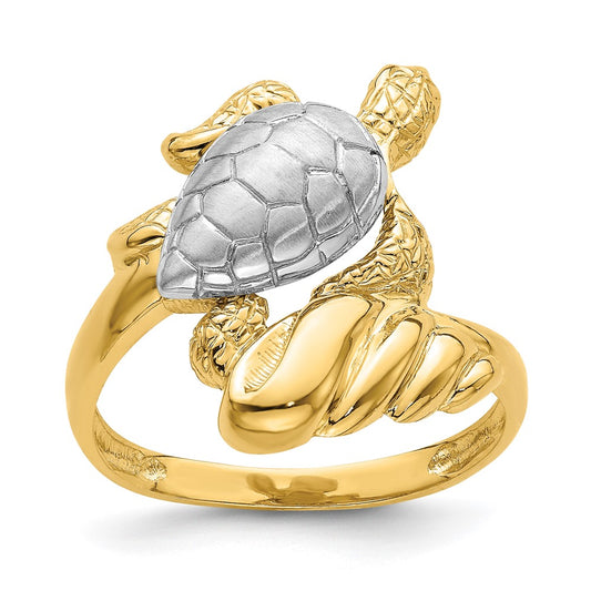 14k Yellow Gold w/ Rhodium Turtle Ring