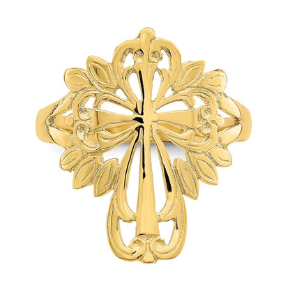14K Yellow Gold Polished Cut-Out Cross Ring