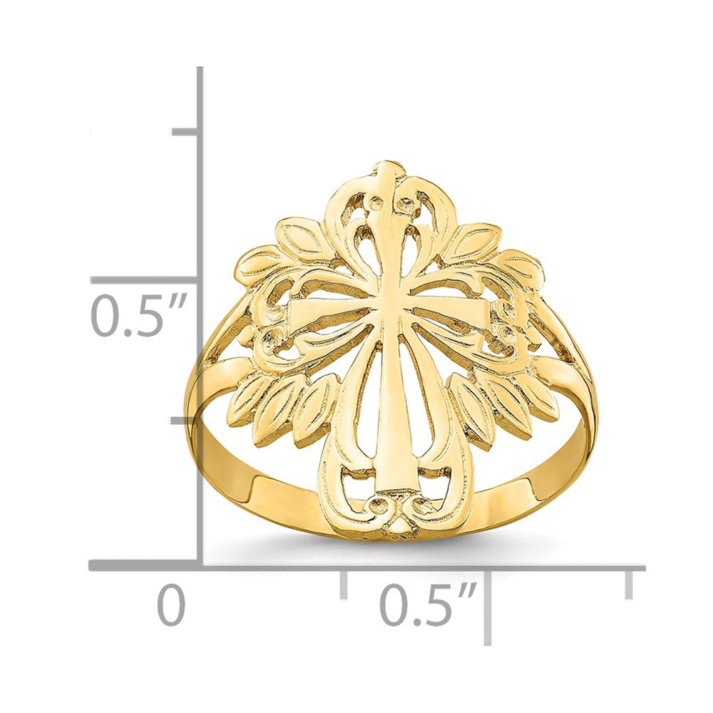14K Yellow Gold Polished Cut-Out Cross Ring