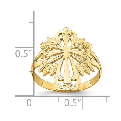 14K Yellow Gold Polished Cut-Out Cross Ring