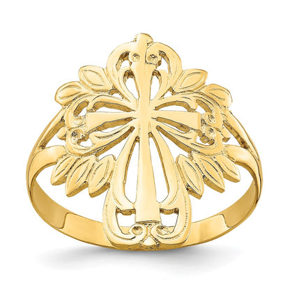 14K Yellow Gold Polished Cut-Out Cross Ring