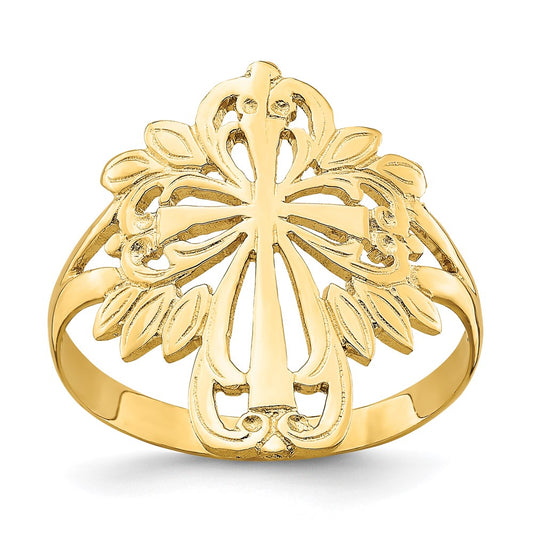 14K Yellow Gold Polished Cut-Out Cross Ring