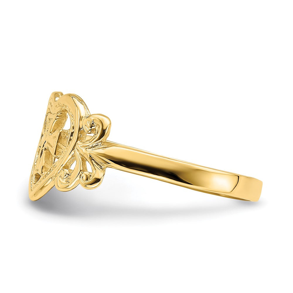 14K Yellow Gold Polished Cross In Heart Ring