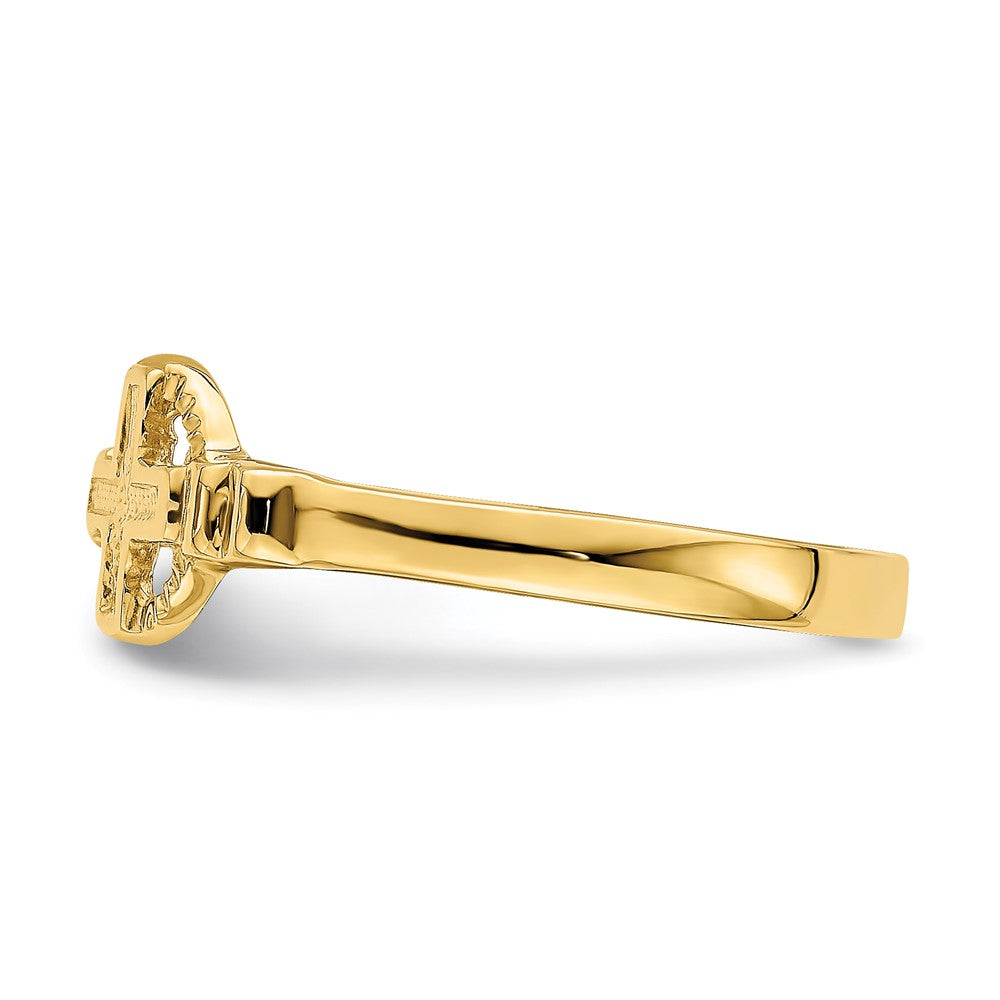 14K Yellow Gold Polished Cross In Circle Ring