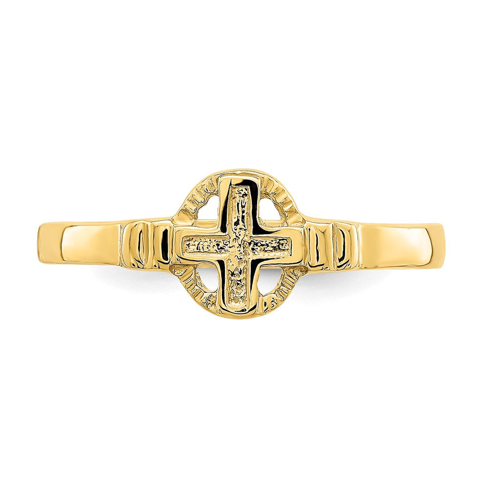 14K Yellow Gold Polished Cross In Circle Ring