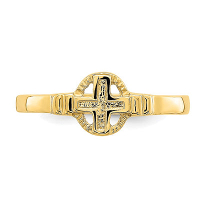 14K Yellow Gold Polished Cross In Circle Ring