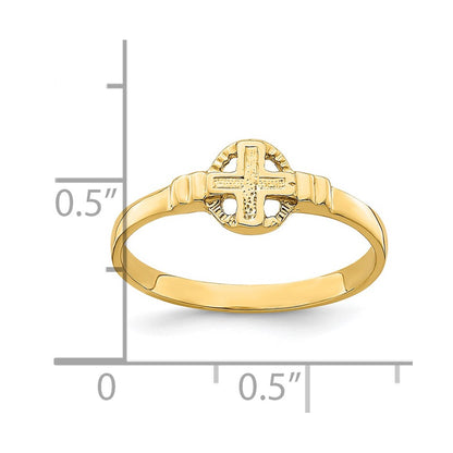 14K Yellow Gold Polished Cross In Circle Ring