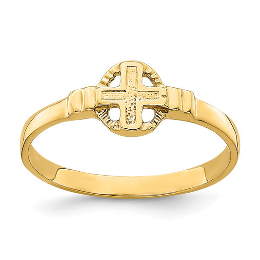 14K Yellow Gold Polished Cross In Circle Ring