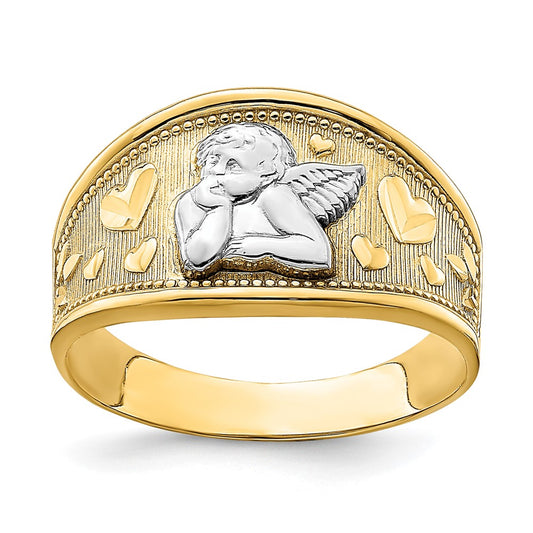 14k Yellow Gold w/ Rhodium Angel and Heart Band