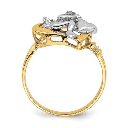 14k Two-Tone Gold Cherub Holding Heart Ring