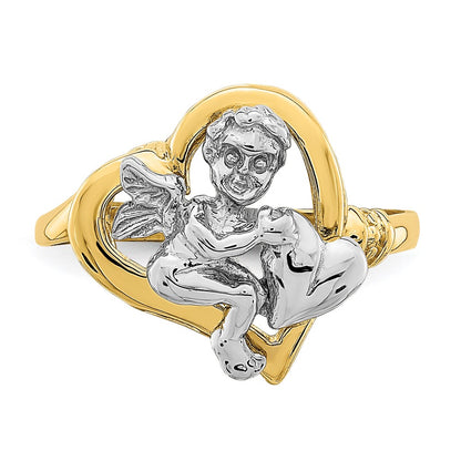14k Two-Tone Gold Cherub Holding Heart Ring