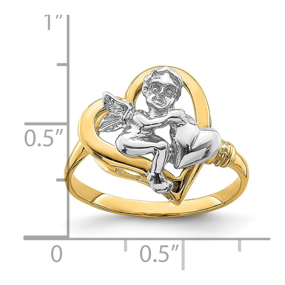 14k Two-Tone Gold Cherub Holding Heart Ring