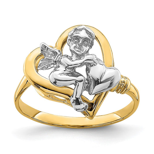 14k Two-Tone Gold Cherub Holding Heart Ring