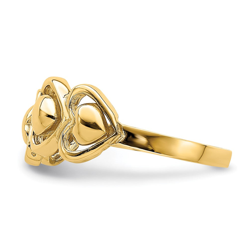 14K Yellow Gold Polished Hearts Ring