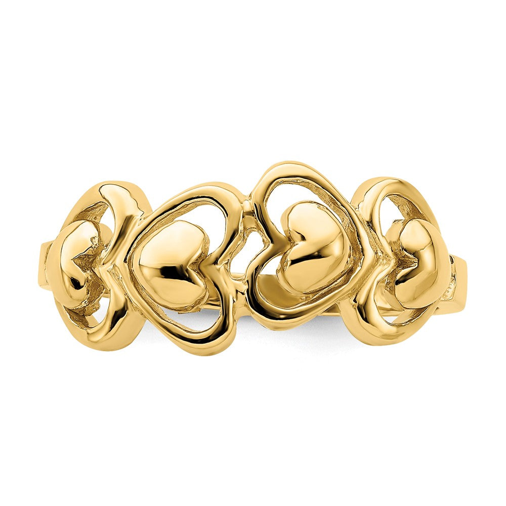 14K Yellow Gold Polished Hearts Ring