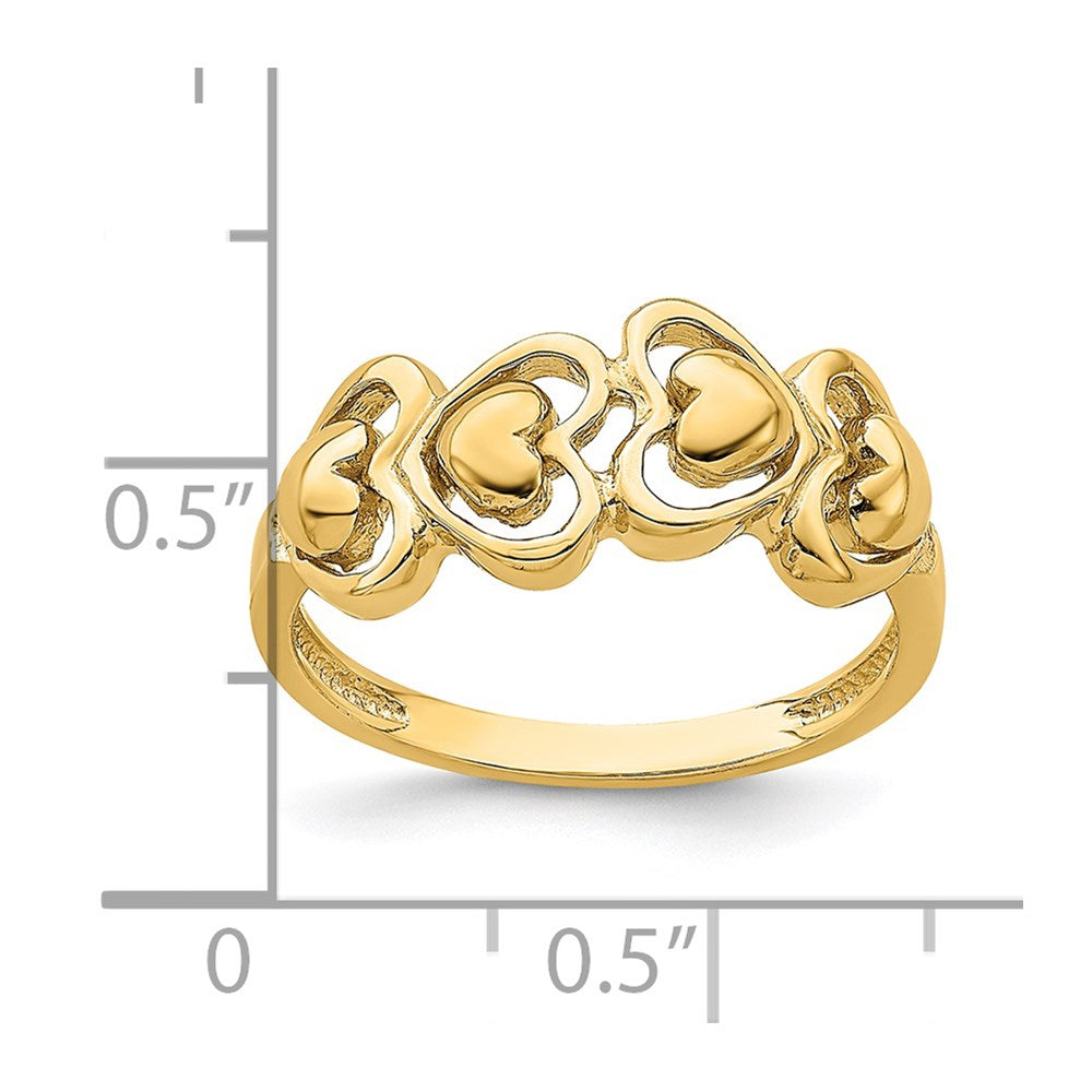 14K Yellow Gold Polished Hearts Ring