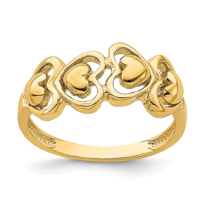 14K Yellow Gold Polished Hearts Ring