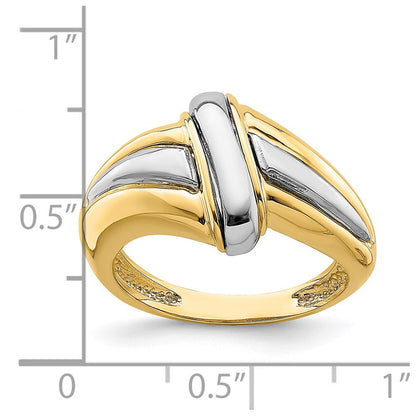 14k Yellow Gold w/Rhodium Polished Fancy Ring