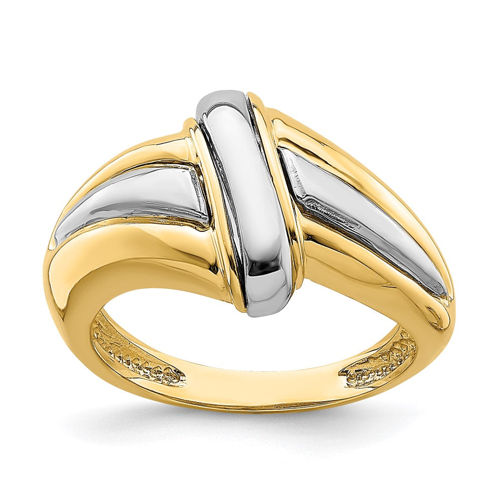 14k Yellow Gold w/Rhodium Polished Fancy Ring
