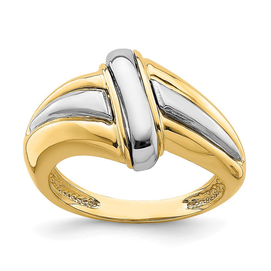 14k Yellow Gold w/Rhodium Polished Fancy Ring