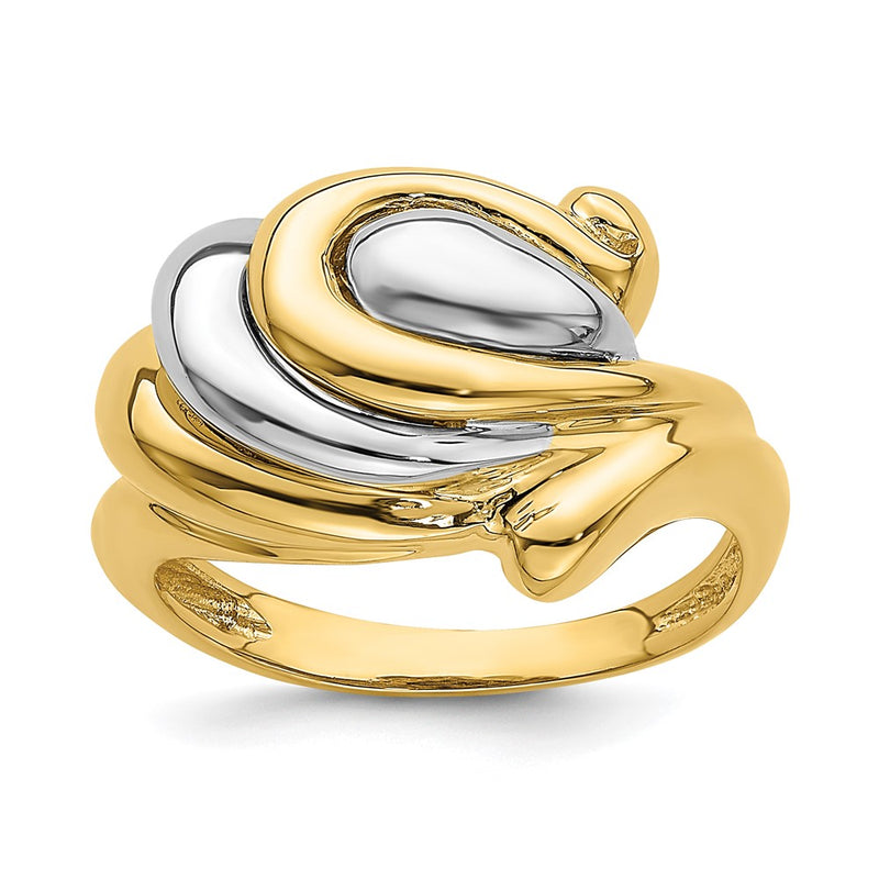 14K Two-Tone Gold Horseshoe Swirl Ring