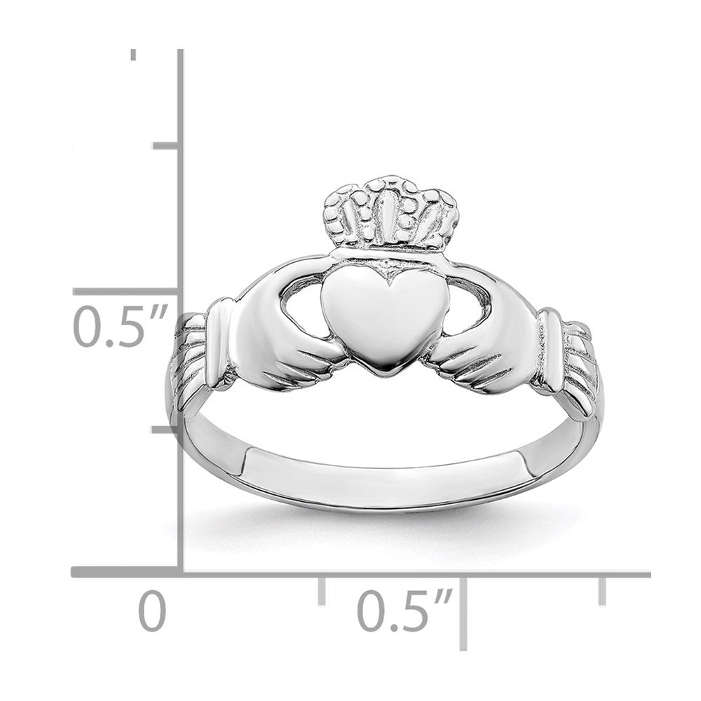 14k White Gold Polished Claddagh Ring