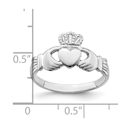 14k White Gold Polished Claddagh Ring