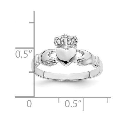 14k White Gold Polished Claddagh Ring