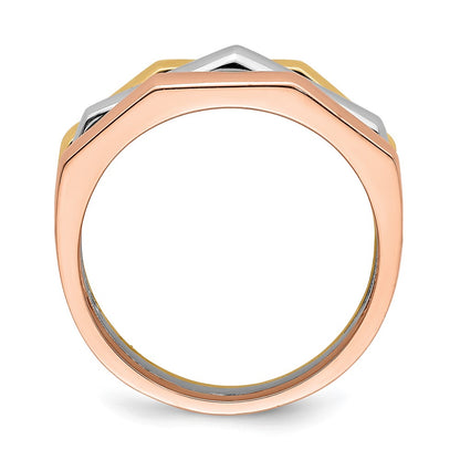 14k Tri-color Gold Polished Ridged Peak Band
