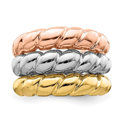 14k Tri-color Gold Triple Shrimp Band