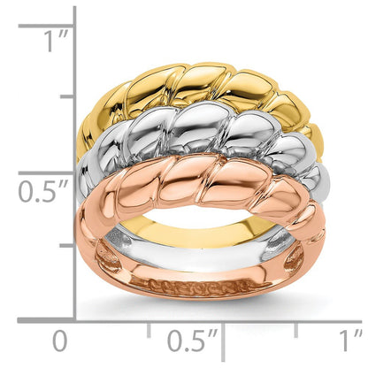 14k Tri-color Gold Triple Shrimp Band