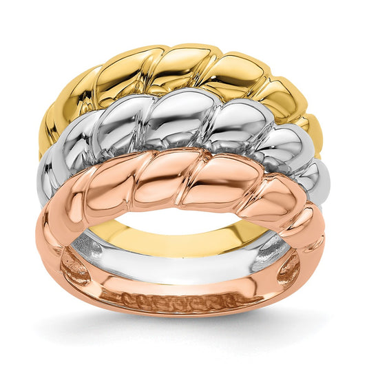 14k Tri-color Gold Triple Shrimp Band
